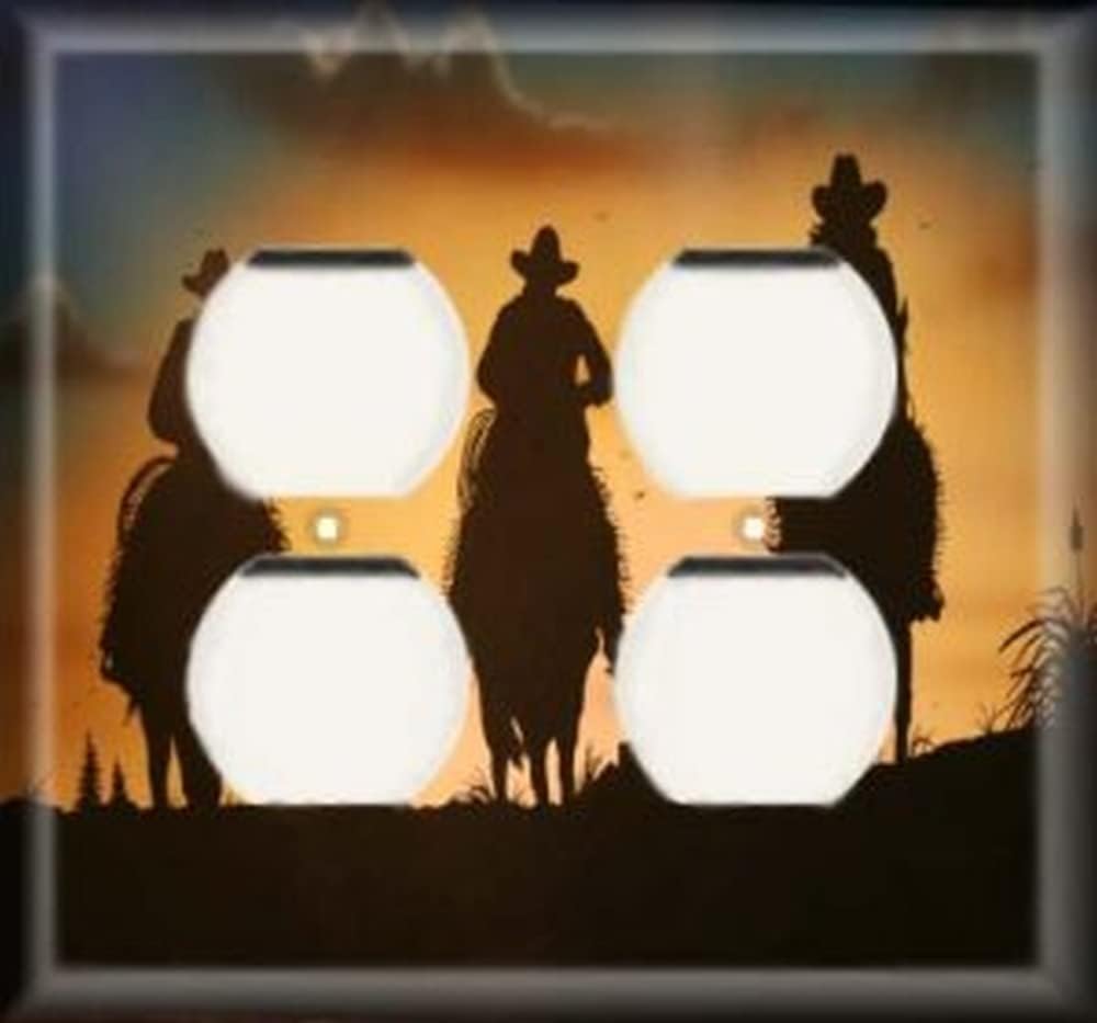 Decorative Outlet Cover Plate - Cowboy Silhouette - Double Duplex Receptacle