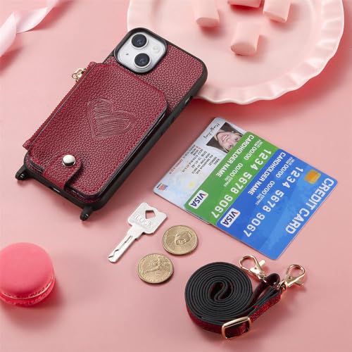 Étui iPhone 15 Pro Portefeuille Rouge Lanière - 3