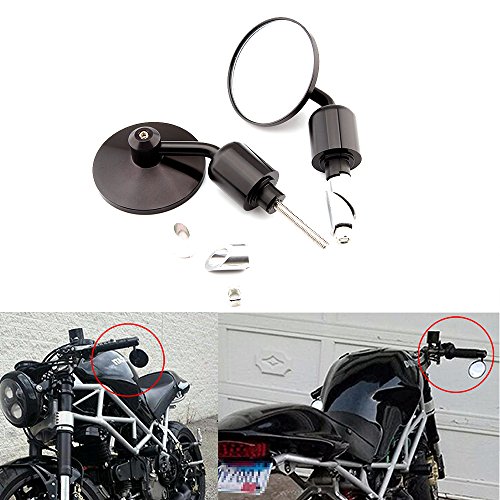 Universal Black Motorcycle Aluminum Rearview Side Mirrors 7/8" Bar End For Cafe Racer Bobber Cruiser Scooter