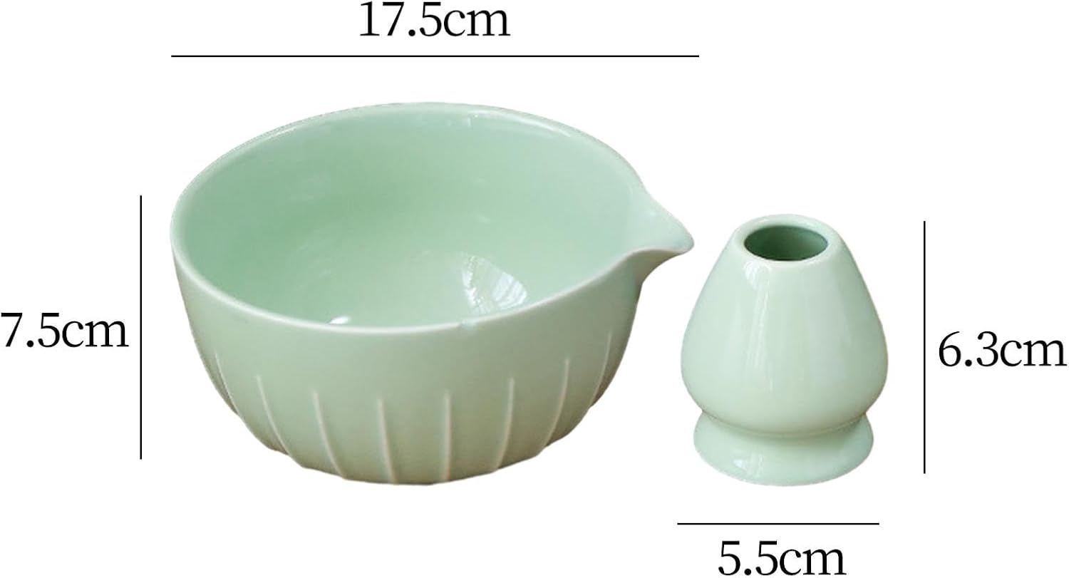 Japanese Matcha Bowl Tea Accessories with Whisk Holder Portable Gift Traditional Tea Ceremony Matcha Tea Set for Matcha Tea, Green/431 (Color : Light Green)