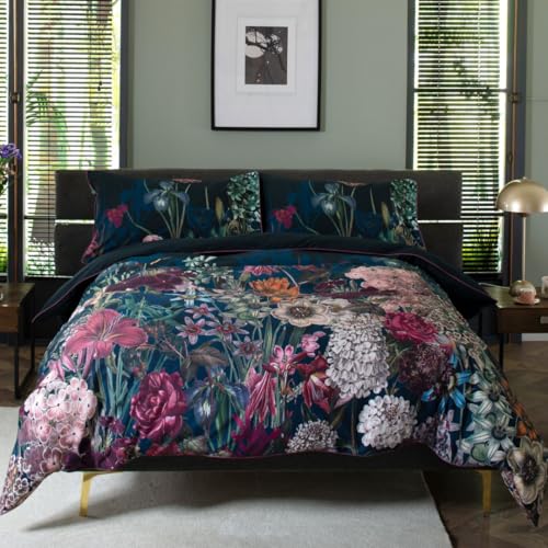 Image of The Lyndon Company Tivoli Duvet Cover Set – 100% Cotton, Digitally Printed Botanical Bedding with Piped Edging & Button Fastening – Available in Single, Double, King & Super King Sizes [Na-Do]