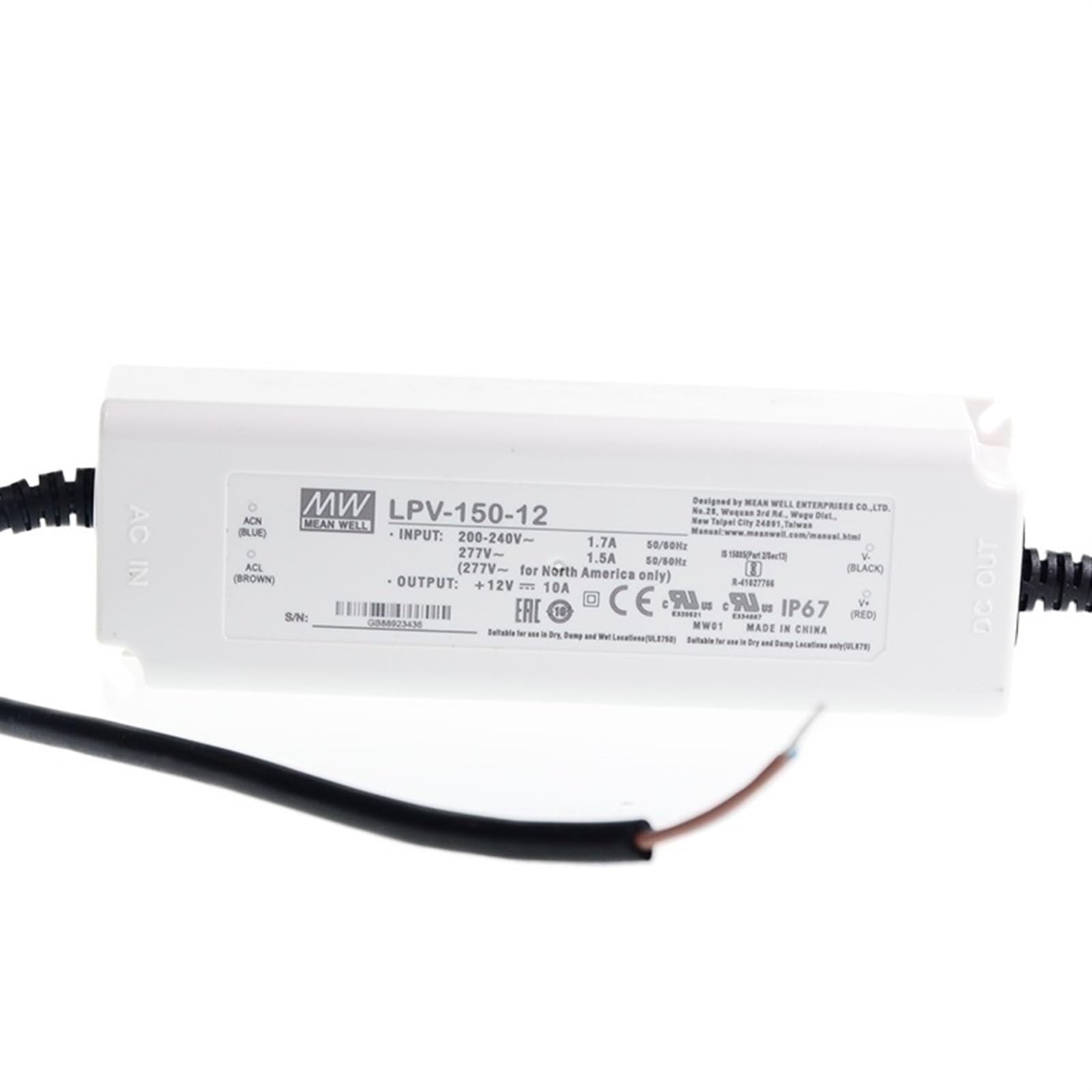 FCARUMIQP LED Driver LPV-150 12V 15V 24V 36V 48V 150W Waterproof DC Light Strip Switching Power Supply(LPV-150-15 15V)