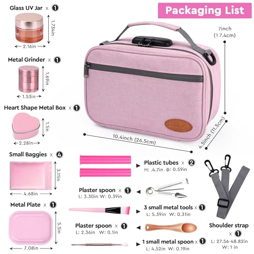 Large Storage Bag with 10 small Items，Medicine Lock Box with Accessories, Portable Lock Bag ，Pouch Water Resistant，Set Travel Case Great Christmas Gifts for Women,Pink Set2