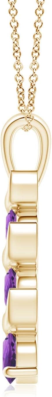 Angara Channel-Set Round Amethyst Three Stone Journey Necklace in Sterling Silver | Natural Amethyst Three Stone Pendant for Women | February Birthday, Gemstone Jewelry Gift - Image 2