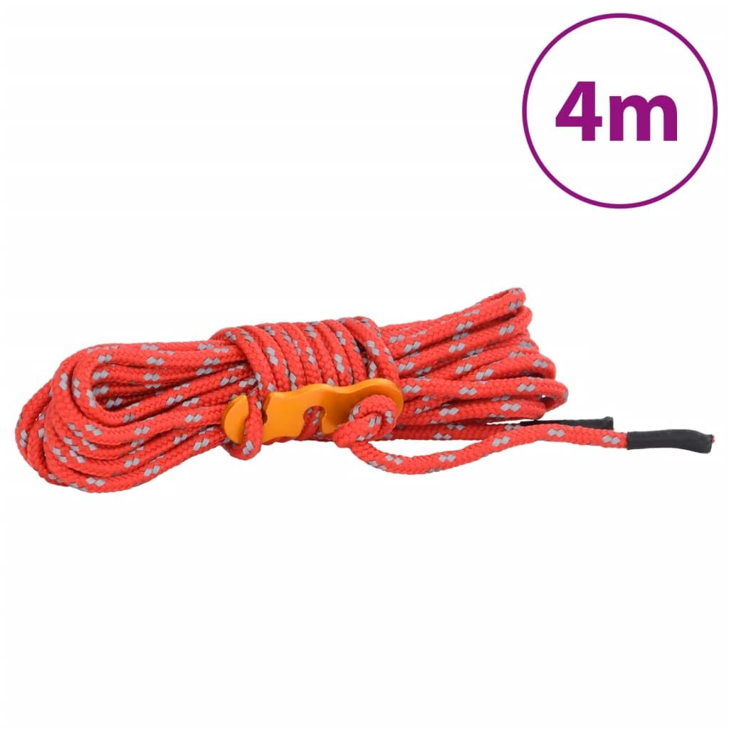 Reflektierende Zeltleinen mit Seilspannern 8 Stück, Abspannleine aus Polypropylen, 4 m je Leine, 4 mm stark, 140 kg, für Camping, Wandern, Tarp und Outdoor