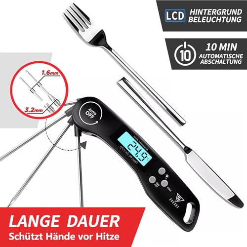 DOQAUS Fleischthermometer Grillthermometer Digitales Bratenthermometer Thermometer Kochen Küchenthermometer mit 3s Sofortiges Auslesen, Langer Sonde und LCD Bildschirm, Auto ON/Off für Küche,Grill,BBQ