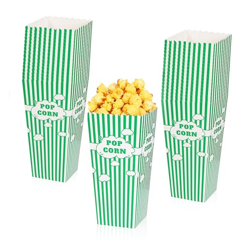 50 Packs Green Popcorn Boxes - Big Pop Corn Bags for Popcorn Machine, Large Capacity Popcorn Containers Buckets for Party Decoration, Cardboard Popcorn Holders for Movie Night Birthday Valentine's Day
