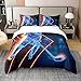 jejeloiu Ice Hockey Duvet Cover 100% Cotton Puck Lightweight Bedding 100% Cotton Set Sports Games Theme Decor Geometric Glitter Print(No Glitter) Blue Quilt Cover Bedroom Collection 3Pcs Queen Zipper