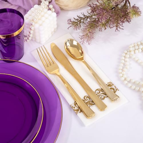 YOUBET 175PCS Purple Plastic Plates with Gold Rim for Wedding Party by YOUBET - Image 9