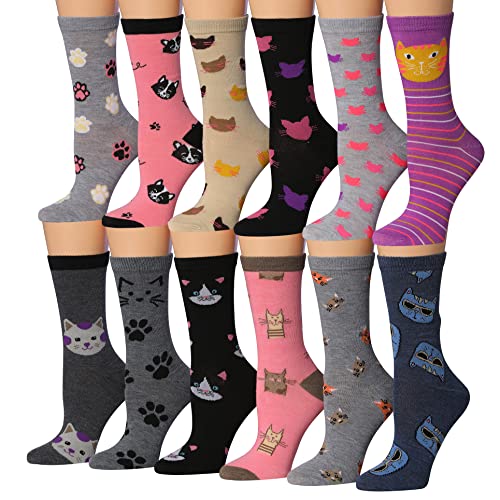 Image of Tipi Toe Women's Fun Patterned Dress Socks, 12-Pack Lightweight Colorful Crew Socks, Casual Novelty Assorted Designs