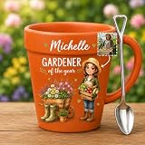 Fastpeace Personalized Gardening Coffee Mug With Shovel Spoon - Custom Name Photo Gardener Of The Year Plant Lover Cup Terracotta Pot Mug Creative Planter Gift