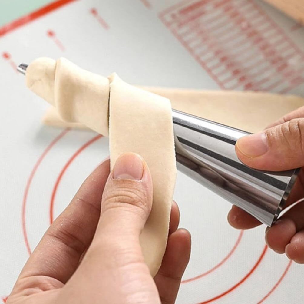 Kichvoe 1set Stainless Steel Croissant Baking Molds and Tubular Forms Includes Brush Reusable Pastry Tools for Cream Horn Desserts