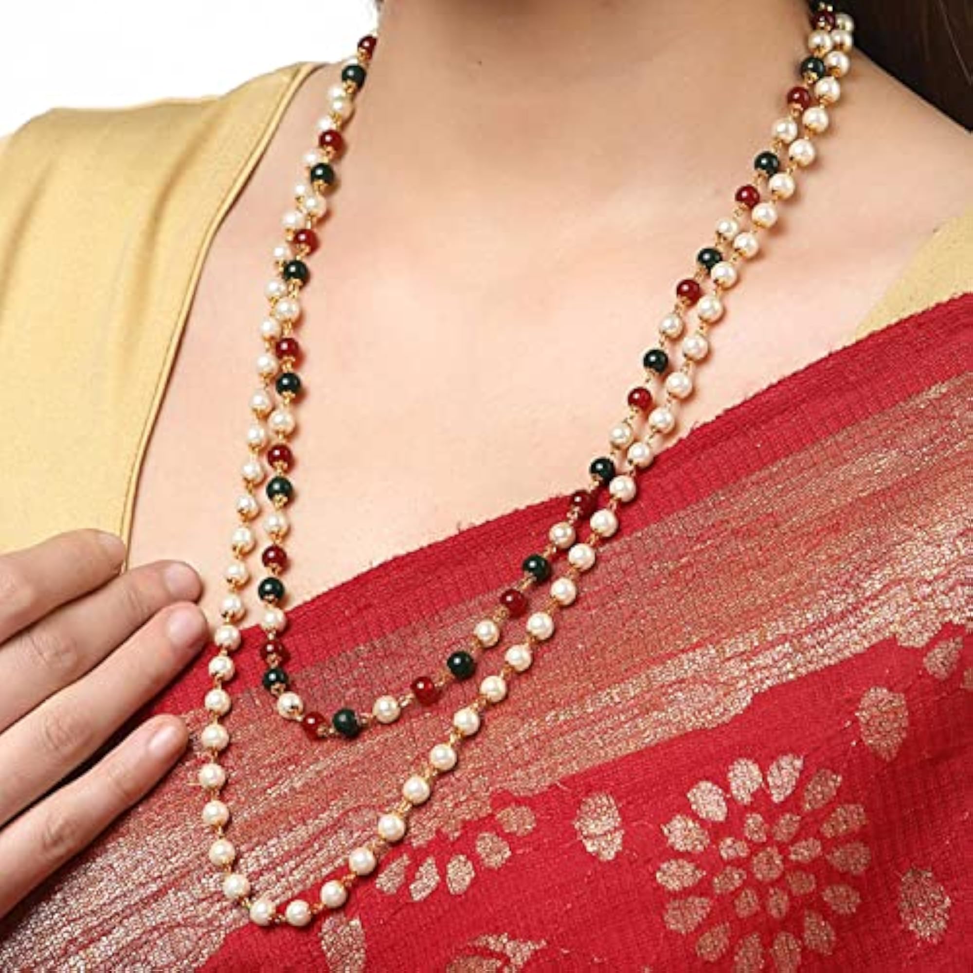 Gold-Plated Pearl Beaded Layered Necklace Set