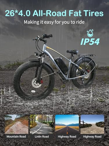 Image of Electric Bike for Adults 1000W 50+ Miles 80 NM Torque Full Suspension Ebikes for Adults 30 mph Commuting Bright Headlight Dual Disc Brakes E Bike, 26 inch Fat Tire 30 Max Slope
