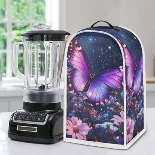 Image of Purple Butterfly Blender Cover | Washable Smudge-Proof Appliance Protector with Handle | Waterproof Dust Cover for KitchenAid /Ninja, Countertop Decor & Holiday Gift Essentials