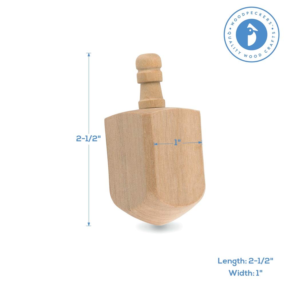 Wooden Dreidels Unfinished, Large 2-1/2 x 1 Inch, Pack of 25 Blank Wooden Dreidels to Paint, Perfect for Hanukkah Decorations, Crafts, Gifts & Family Fun by Woodpeckers