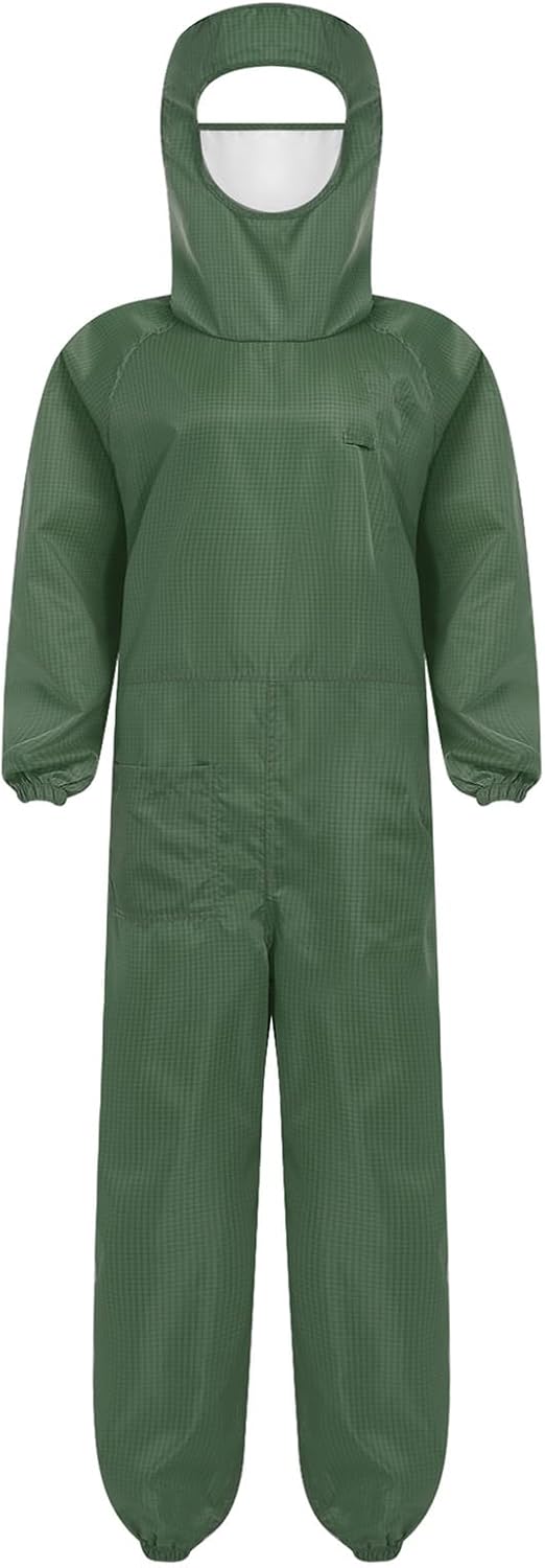 Womens Anti-Static Coveralls Hazmat Suit Long Sleeve Hooded Overalls One Piece Workshop Uniforms