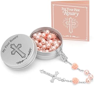WALLFID,My First Rosary,Rosary,Baptism Gifts for Boys,Baptism Gifts for Girls,Ideal for Christening and Religious Occasions,Meaningful Religious Presents for Baby (Rose)