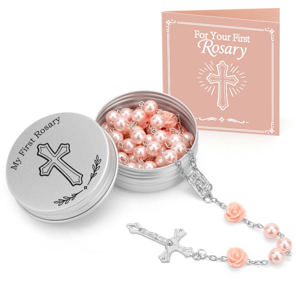 WALLFID,My First Rosary,Rosary,Baptism Gifts for Boys,Baptism Gifts for Girls,Ideal for Christening and Religious Occasions,Meaningful Religious Presents for Baby (Rose Box)