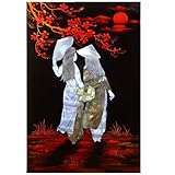 Art Saigon Tableaux en Bois Laqué et Nacre, Motif Femmes Vietnamiennes, L20 x H30cm, Fait Main   Peinture Panneau Mural de Décoration, Style Asiatique, Artisanat du Vietnam (S61 9559)