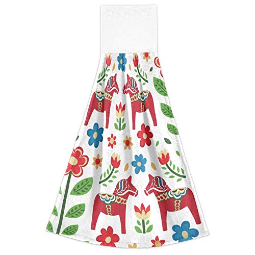 Susiyo Kitchen Towel 2 Pcs Absorbent Soft Hanging Hand Towel Dish Towel For Kitchen Bar Decor (Swedish Dala Horse Pattern) #TOP1