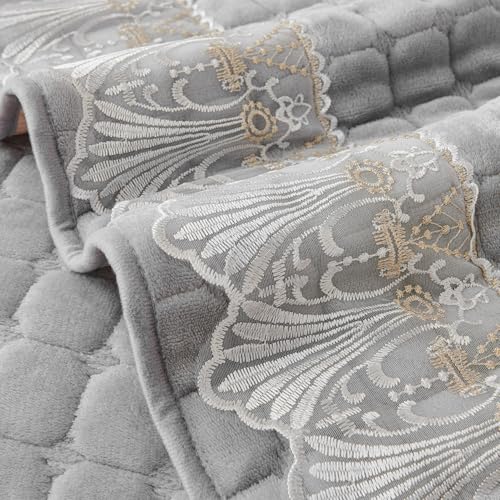 Image of HOKIPO 'BelleLace Series' Imperial Milk Velvet Sofa Cover Mat for 2 Seater Sofa, Lace Design, Cloud Grey (AR-5964-LGRY*1)