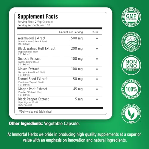 Image of Wormwood Black Walnut Clove Cleanse Extract, 7-in-1 Complex, 120 Pills, Herbal Supplement for Adults, Vegan, Non-GMO & Gluten Free Sweet Wormwood Capsules