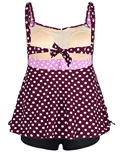 Septangle Women Plus Size Bathing Suits with Drawstring Paisley Print Two Piece Tankini Swimsuits Adjustable Drawstring Bathing Suit.(Red Purple&Polka dot, US 12) - Thumbnail 5