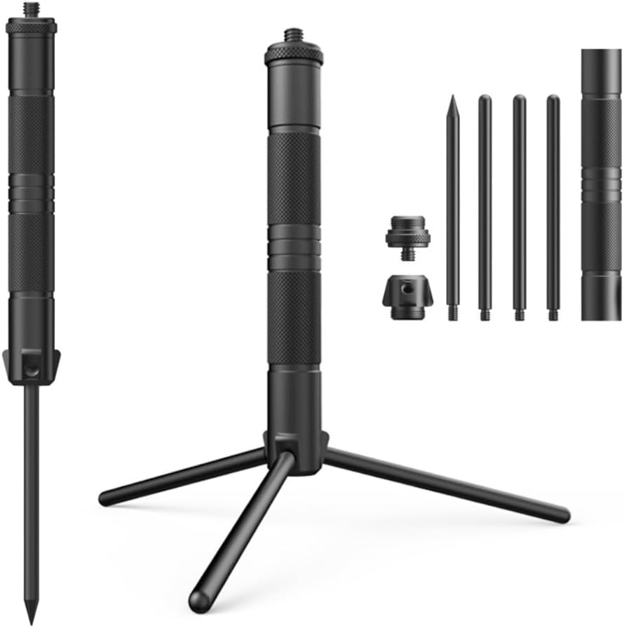 Aluminum Tripod Light Stand – Foldable & Adjustable Lantern Pole with Phone Holder for Camping, Hiking & Outdoor Activities (17cm/6.7in Height)