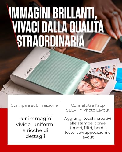Canon SELPHY Stampante fotografica portatile wireless a colori SQUARE QX10, verde menta - 3