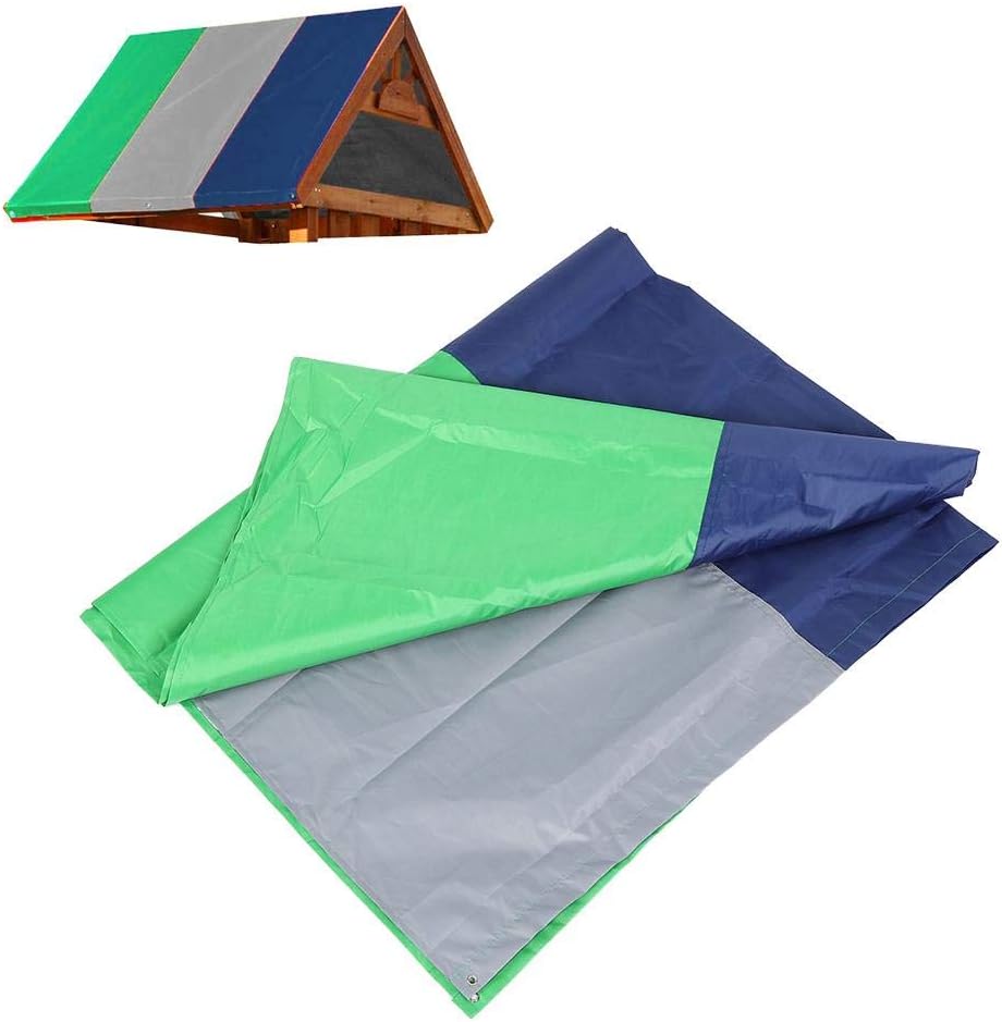 Swing Set Replacement Tarp, 52" X 90" 210D Oxford Cloth Sun Prevention Outdoor Canopy, Windproof Waterproof Garden Awning Roof Cover Swing Tarp for Courtyard, Hiking, Camping(Green Gray Blue)