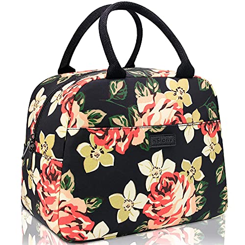 HSicily Lunch-Taschen für Frauen, isolierte Lunchbox, Lunch-Tragetasche, langlebig, Thermo-Lunch-Tasche für Arbeit, Picknick, Reisen, Strand (Pfingstrose) Cover