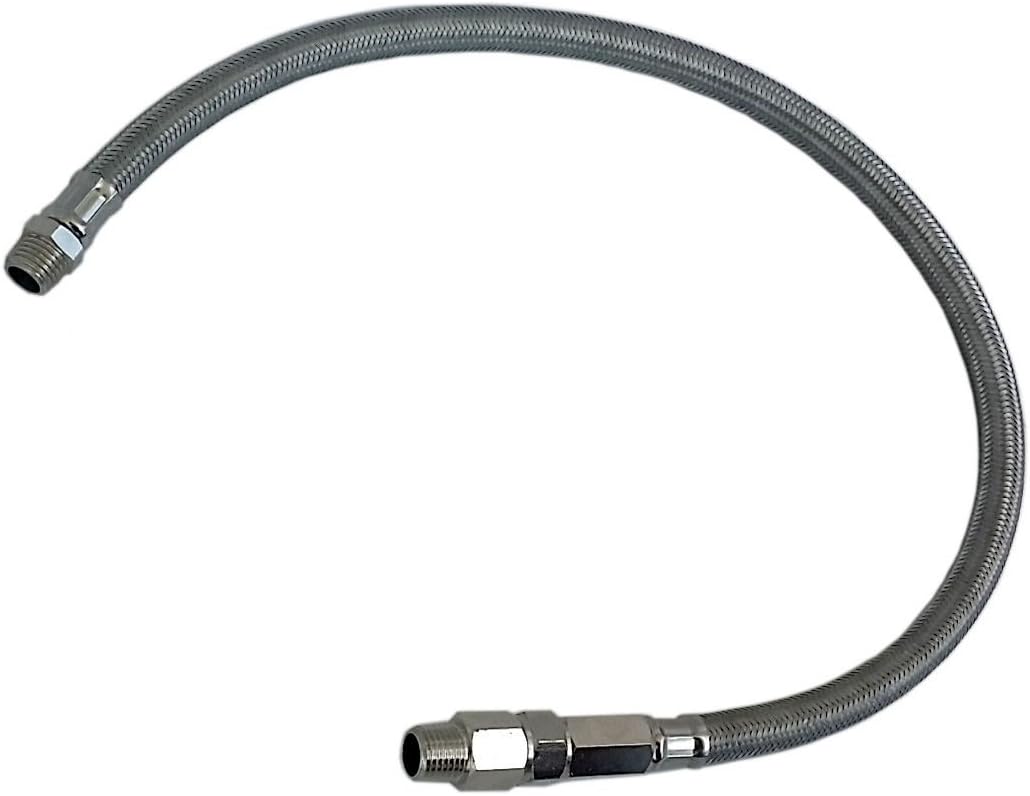 airmaxxx 22" Stainless Steel Air Leader Hose w/Check Valve, 1/8"npt compressor to 1/4"npt check