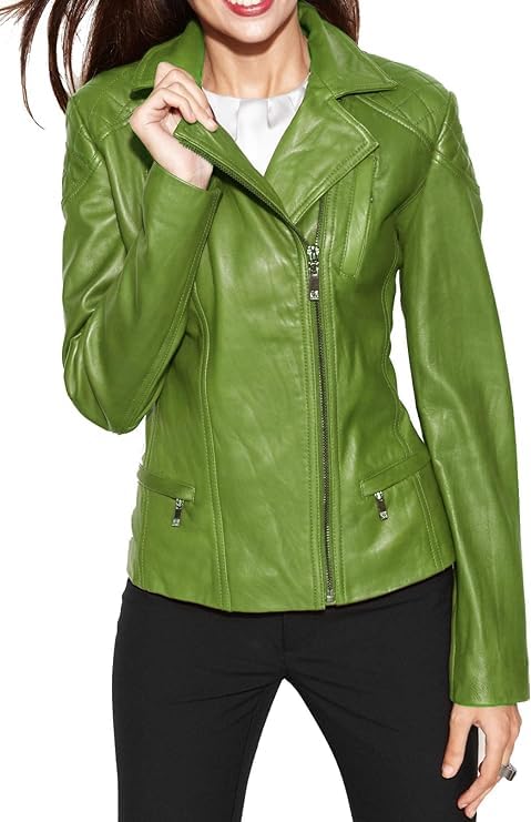 Captain Cory Womens Bambert Green Lambskin Genuine Leather Jacket, Biker Jacket For St. Patrick's Day