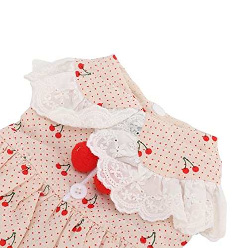 Vestuário para cachorros, padrão de cereja lavado à mão respirável, vestido de algodão pequeno macio