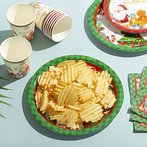 Christmas Paper Plates And Napkins Sets For 30 Guests In Green Christmas Tree And Red Santa Claus, 30 Dinner Plates 30 Dessert Plates 30 Napkins 30 Cups For Holiday Christmas Celebration #TOP6