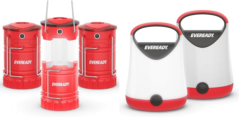 Eveready LED Lantern 360 PRO 3-Pack and X-250 2-Pack, Super Bright Tent Lights, Water Resistant LED Lanterns, 100 Hour Run-time