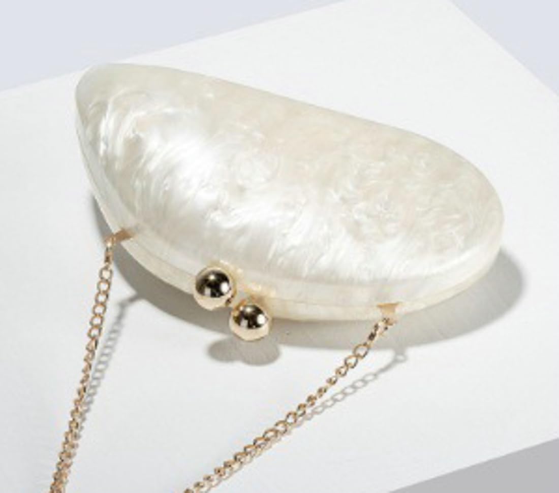Jusavie Acrylic Pearl Clutch Purses Women Shell-shaped Evening Handbag Evening Clutch Bag with Chain for Prom Wedding Party