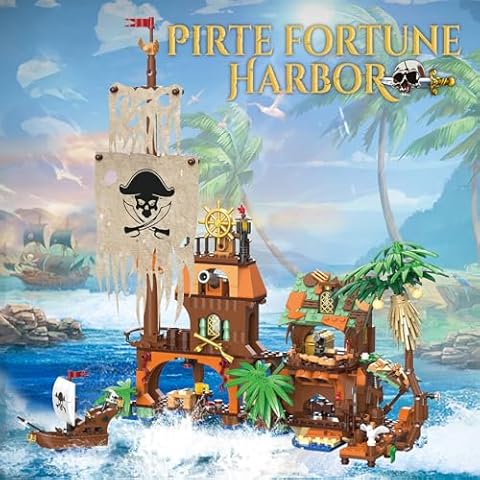 stoytto Pirate Ship House Building Set - 2 Style Modes Pirate Wharf Supply Center Building Block Set, 833PCS Bricks Kit for Kids Girls Boys Ages 6-12+ Birthday Gifts Cover