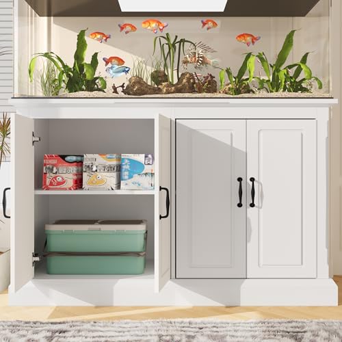 Image of 55-75 Gallon Aquarium Stand with Power Outlet, Heavy Duty Fish Tank Stand with 4 Cabinets, Storage Cabinet for Turtle Tank & Reptile Terrarium, 880LBS (50 inch-White)