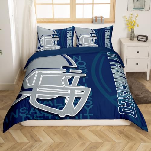 Homemissing Juego de ropa de cama de fútbol, tamaño individual, juego de funda de edredón con diseño de pelota de fútbol, juego de funda de edredón deportiva de rugby, regalo para los amantes del
