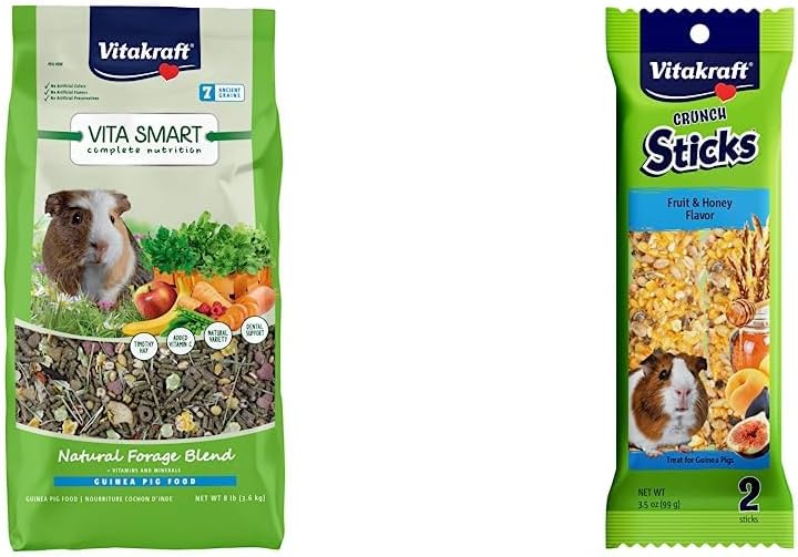 Vitakraft Guinea Pig Food and Treats Bundle - Complete Nutrition Pellets with Timothy Hay, Fruit Treats, and Chew Sticks