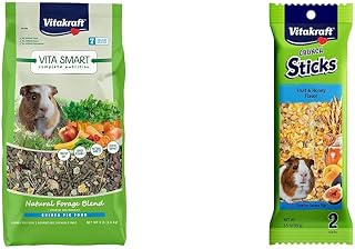 Vitakraft Guinea Pig Food and Treats Bundle - Complete Nutrition Pellets with Timothy Hay, Fruit Treats, and Chew Sticks