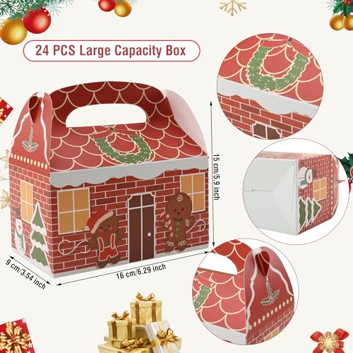 SAITI 24 Pieces Christmas Cookie Boxes Christmas Gift Boxes, 3D Christmas Treat Gift Wrap Boxes for Holiday Xmas Goody Gift Christmas Cardboard Gifts Boxes Party Favors
