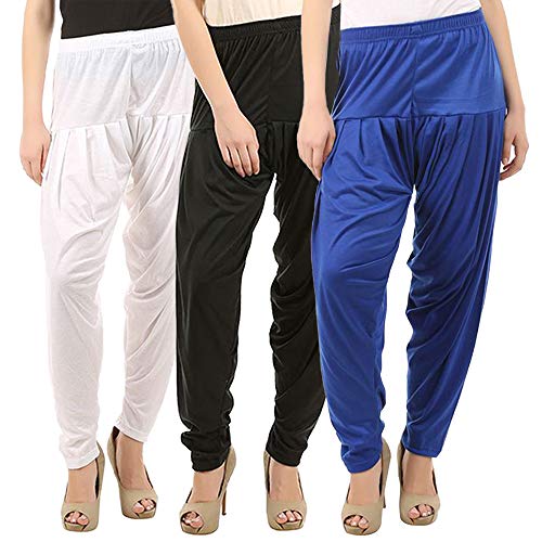 Image of Buy That Trendz Combo Offer (Pack of 3) Cotton Viscose Lycra Dhoti Patiyala Salwar Harem Bottoms Pants for Womens (White, Maroon, Black)
