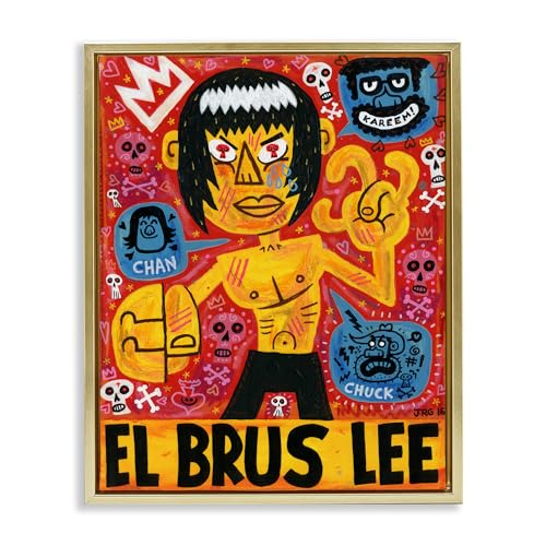 Stupell Industries El Brus Lee Iconic Culture Leinwandbild, gerahmt, Design von Jorge R. Gutierrez, 78 x 63 cm, Braun