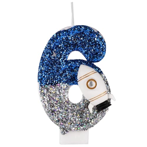 Vela Cumpleaños Nave Espacial, Decoraciones Cumpleaños de Astronauta Espacial Vela Brillante con Número Astronauta Decoración de Pasteles en el Espacio Exterior para Fiesta Temática (6)