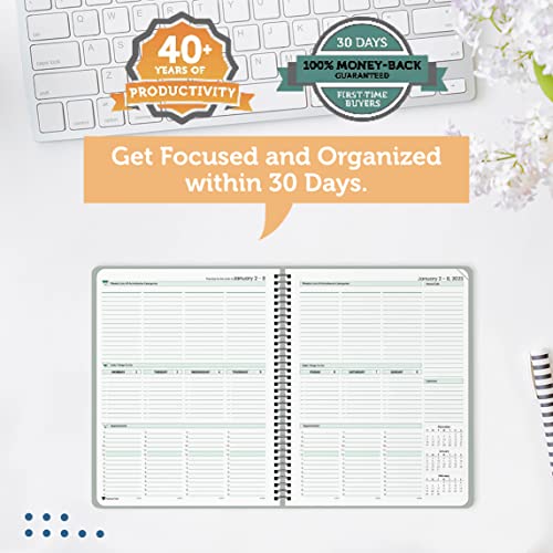 Planner Pad Spiral Bound 3-Tier Funnel Down 12 Month Organizer, Calendar Year (January - December 2023), Greenish Grey Cover/Soft Green Ink, 6 3/4" X 8 1/2" #TOP4