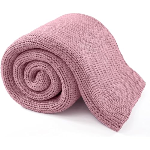 Guohaoi Knitted Weighted Blanket for Adults (Muted Pink 48"x72" 10lbs) No Beads Cooling Throw Blanket for Hot Sleepers, Home Decor Breathable Chunky Knit Heavy Blanket Use on Full Size Bed