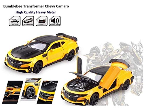 Image of 1:32 Scale Chevrolet Camaro Yellow Toy Car | Metal Pullback Diecast Car for Kids with Openable Doors, Sound, Light Effects Toy for Car Enthusiasts (Color As Per Available)